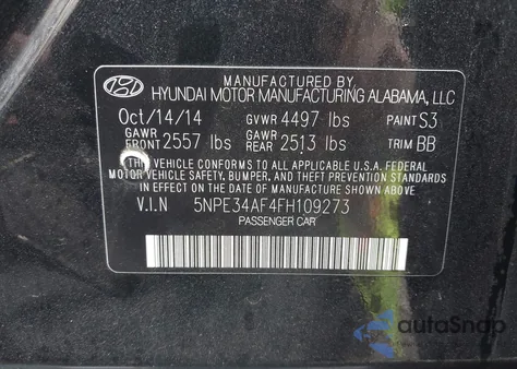 2015 Hyundai Sonata Sport z USA, uszkodzony, nr VIN 5NPE34AF4FH109273